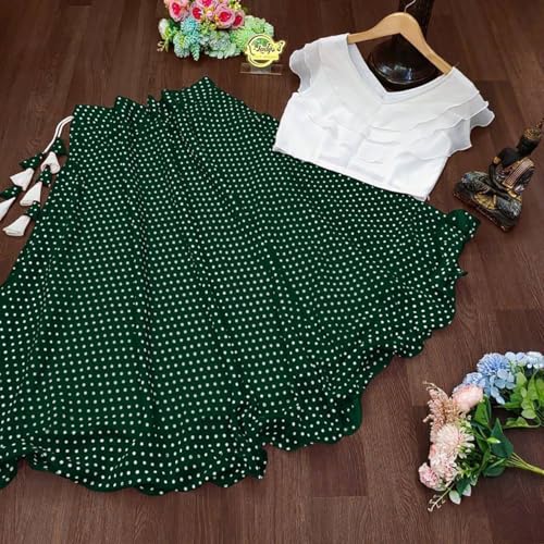Image of Classic Flared Long Floor Length Georgette Skirt for Women /Girls and Lycra Crop-Top Set || Polka Dot Skirt || Elegent Design || Drawstring Band