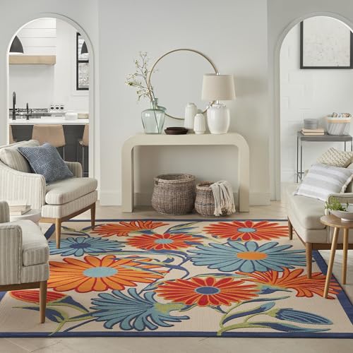 Nourison Aloha Indoor/Outdoor Multicolor 9' x 12' Area Rug, Easy Cleaning, Non Shedding, Bed Room, Living Room, Dining Room, Kitchen (9x12)