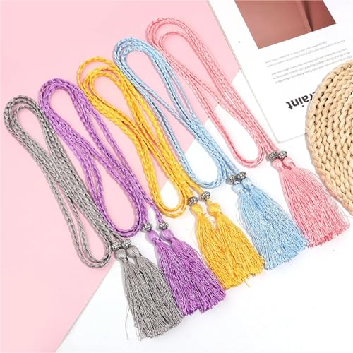Rope Belts For Women 10Pcs Braided Tassel Belt Color Handmade Waist Belts for DIY Dress Decoration Accessories3