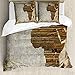 ABAKUHAUS Africano Set Copripiumino, Legno Plank Mappa, Arredamento del Letto, 3 Pezzi con 2 Federe Cuscini, 155 x 200 cm - 80 x 80 cm, Tan Umber e Brown