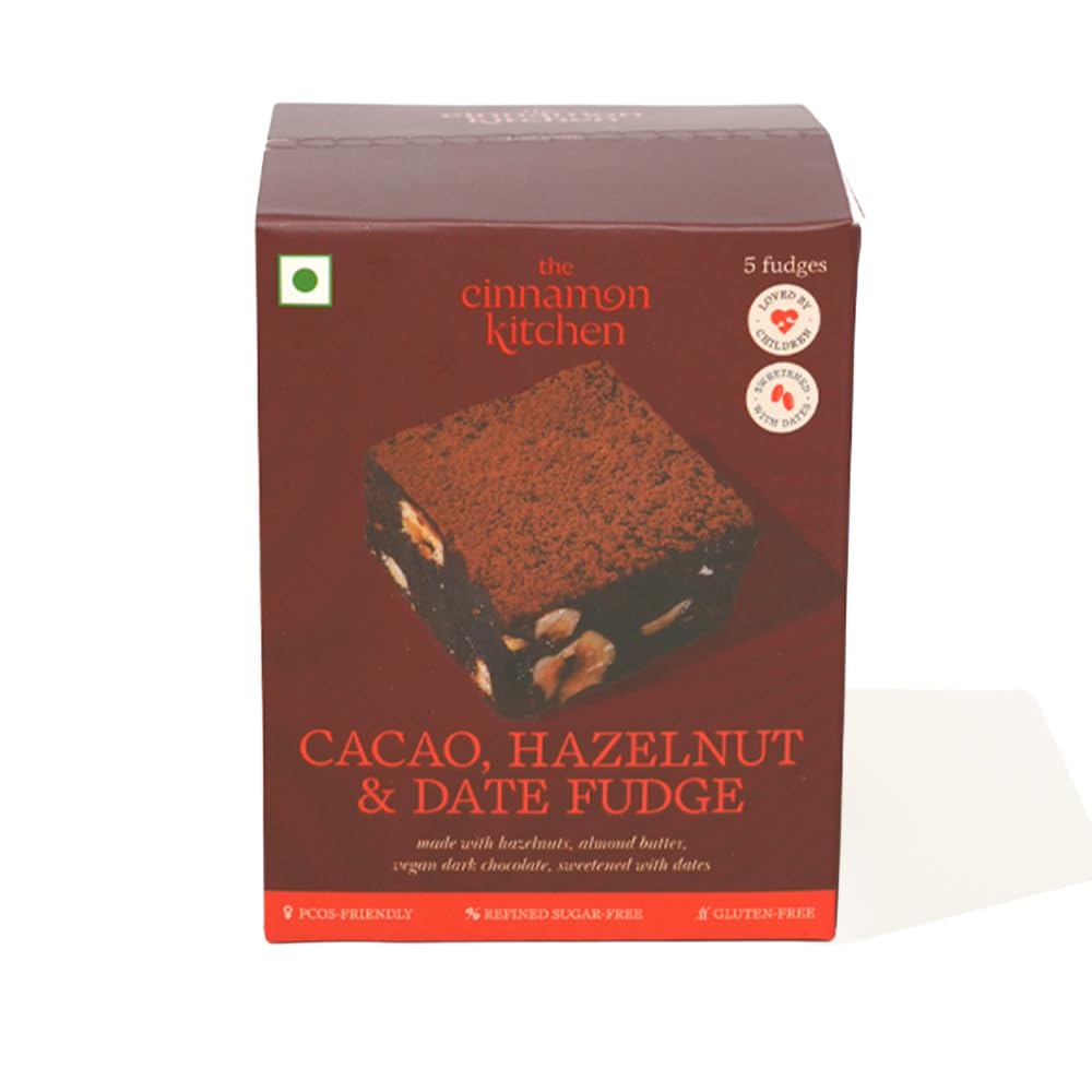 The Cinnamon Kitchen Cacao, Hazelnut & Date Fudge (Pack of 5) |Chocolate Fudge Cubes|Natual & Healthy Snack | Gluten Free| Energy Bite |No Refined Sugar|Flour & Dairy Free | Loved By Children (140g)