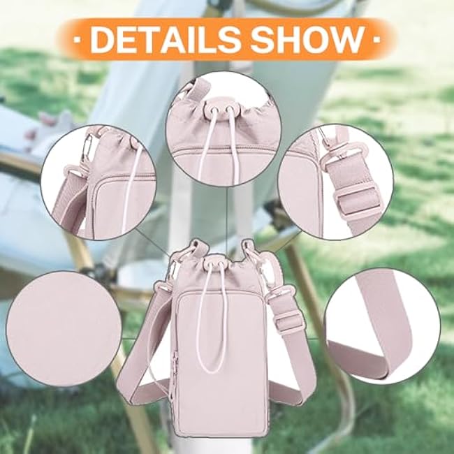 Water Bottle Holder with Phone Pocket for 40/32 oz,Water Bottle Holder/Sleeve with Adjustable Shoulder Strap and Charm.