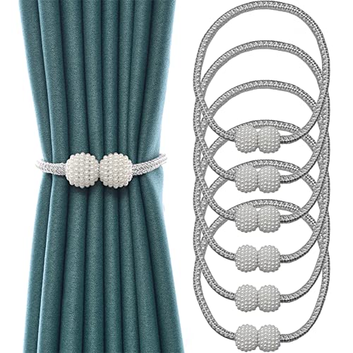 Newaner 6 PIÈCES Embrases pour Voilages, Embrase Rideaux Aimanté, Attache Rideau Aimantée, Mbrasses Magnétiques pour Rideaux pour Décoration de Salon, Bureau et Chambre à Coucher (Gris)