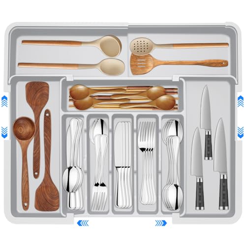 Veftsvy Range-couverts pour tiroirs, avec 9 compartiments, grand range-couverts réglable pour couteaux, fourchettes, cuillères, pour ranger les couverts de...