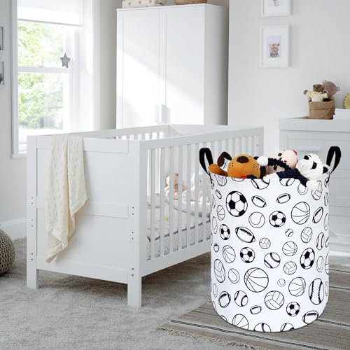 Image of Kids Laundry Hamper Clothes Gift Basket Storage Laundry Baskets Organizer Bin with Handles for Nursery Room (Sports ball)