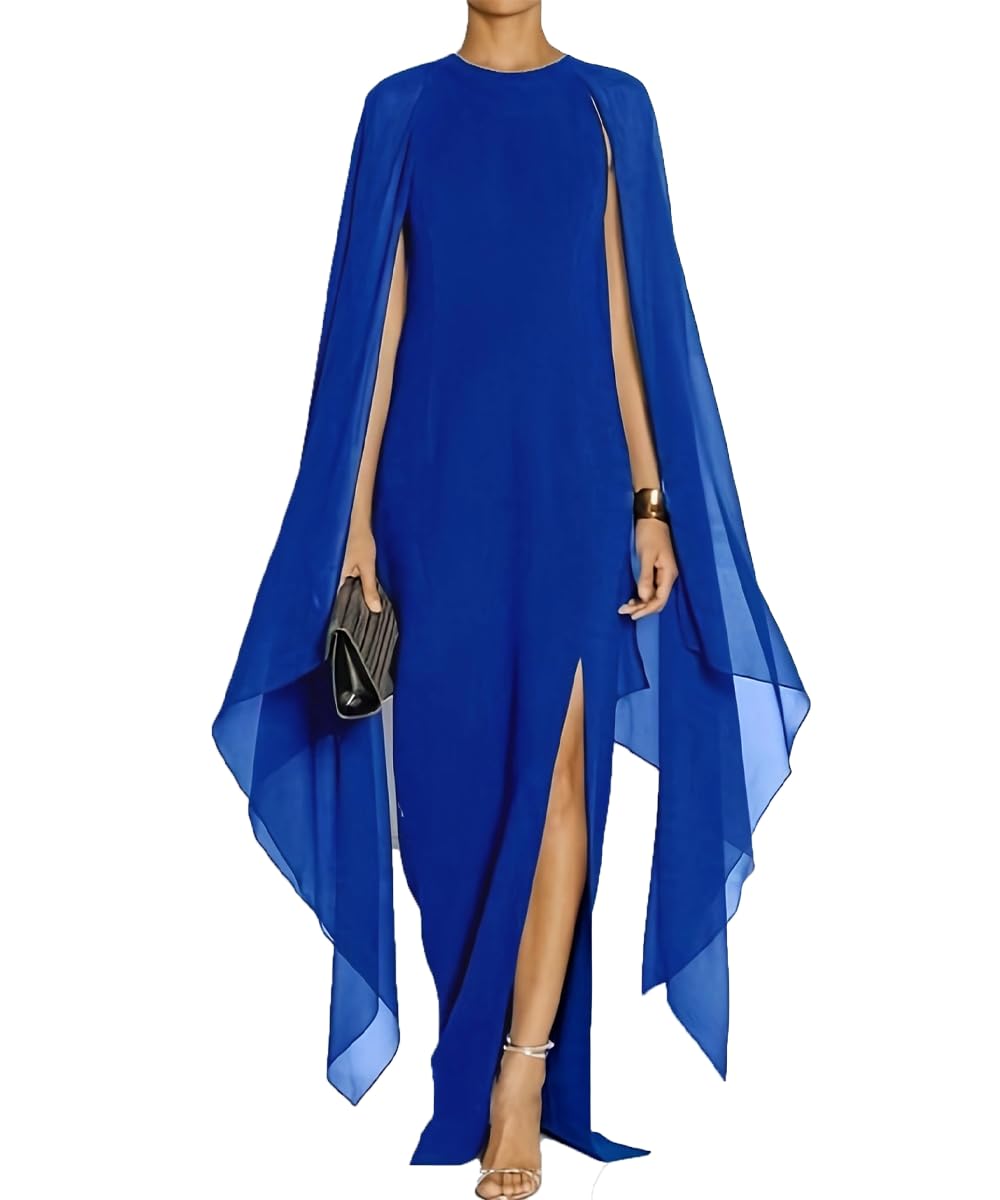 LicsHerbs Women's Plus Size Elegant High Split Flare Sleeve Formal Evening Gowns Maxi Dress with Cape