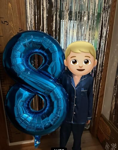 Image of Number Balloons 8 Balloon 40 inch Blue for 8th Birthday Party Decoration | Saturated Color, Large 40 in, With Inflation Straw & Hanging Hole, Great for Men's Party, Back-To-School Season, Pool Party