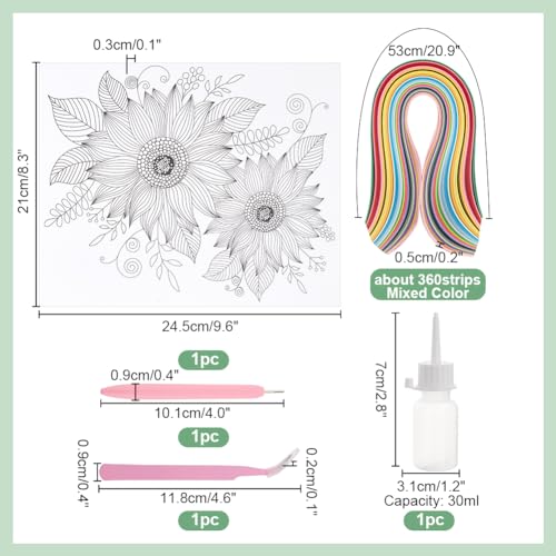 Ph Pandahall WH-DIY-PH0022-03C-US24 Paper Quilling Kit 360Pcs Paper Quilling Strips Sunflower Quilling Pattern Template Board Quilling Patterns Diy Crafts Set thumb #1