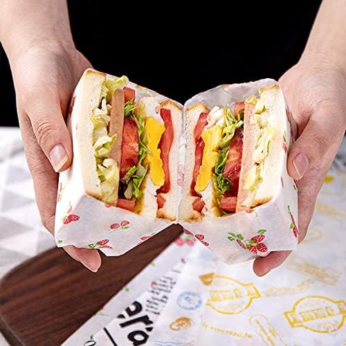 50 PCS Food Grade Wrap Paper, Deli Greaseproof Paper Waterproof Wax Paper Sheets Food Wrapping Liners Food Basket Paper Food Wrapping Tissue Sandwich Wrappers for Sweets Cakes Cheese Baking