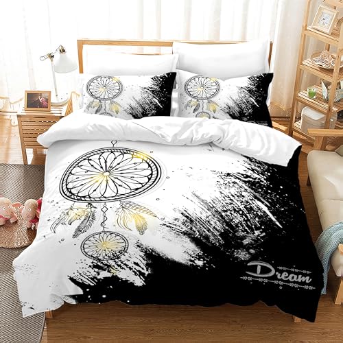 KAIDAARTLH Housse de Couette Dreamcatch 200x200cm, Boho Fleurs literie Attrape-rêves, Microfibre Impression 3D Doux Confortable avec 2 taies d'oreiller...