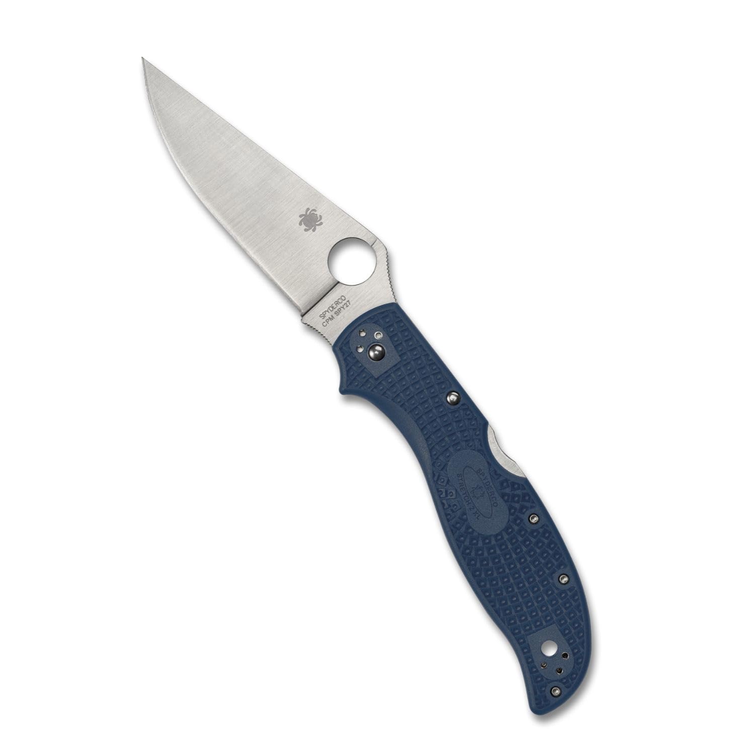 Spyderco Stretch 2 Lightweight Folding Knife - CPM SPY27 Steel Blade with Blue FRN Handle, Full-Flat Grind, PlainEdge - C258PCBL