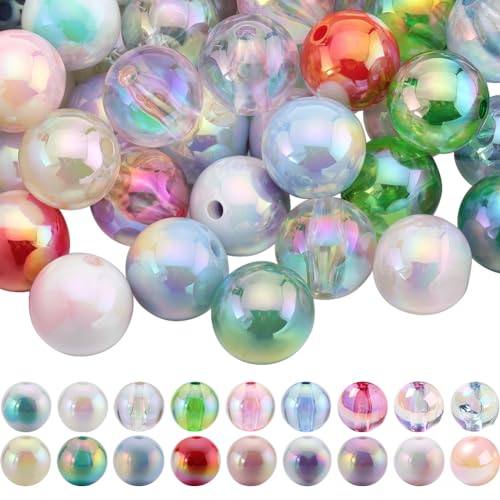 SUNNYCLUE 72Pcs Bubblegum Beads Bulk 16mm Round Beads Chunky Bead Colorful Transparent AB Color Iridescent Beadable Pen Beads Opaque Rainbow Bead Garland Loose Beads for Jewellery Making Beading Kits