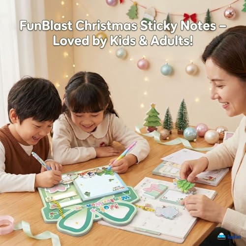 Image of FunBlast Christmas Sticky Notes - Cute Merry Christmas Memo Pad, Kawaii Sticky Note for Kids & Girls, Self Adhesive Notes and Bookmark, Stationery Gift for School, Office & Personal Use (Green)