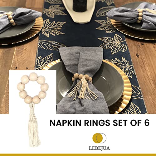 Lebejua Handmade Napkin Ring With Wood Beads & Jute Twine - Affordable Rustic Wooden Napkin Ring Holder For Table Decoration | Boho Style Farmhouse Napkin Rings | Napkin Rings Set Of 6 #TOP6