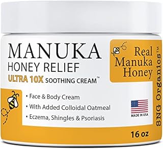 Manuka Honey Cream - Made in USA - Itchy Skin Relief - Soothing Manuka Honey Treatment for Psoriasis & Eczema - Moisturizer for All Skin Types - Use as Lotion / Ointment for Kids, Adults, Baby (16oz)