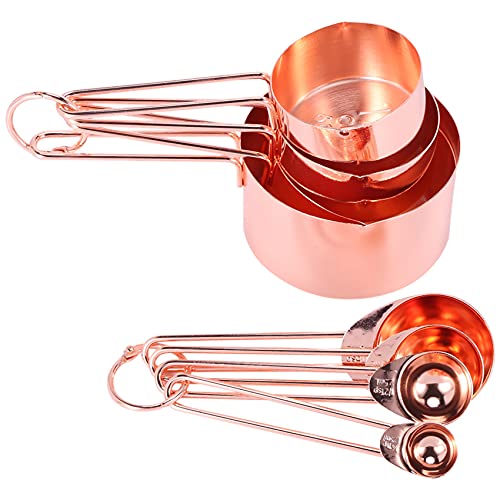 Ontwiew Messlöffel Set,Edelstahl Messbecher,Rosegold und Loeffel Satz Von 8 Graviert Messungen Cover