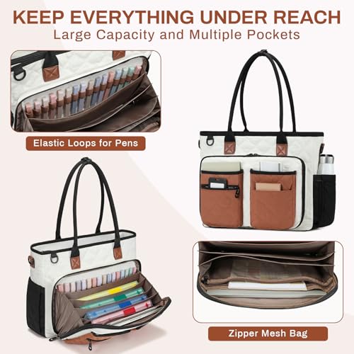 Image of Teacher Tote Bag for Women, Large Teacher Work Bag with Accordion File Organizer Pocket, 15.6 inch Laptop Briefcase