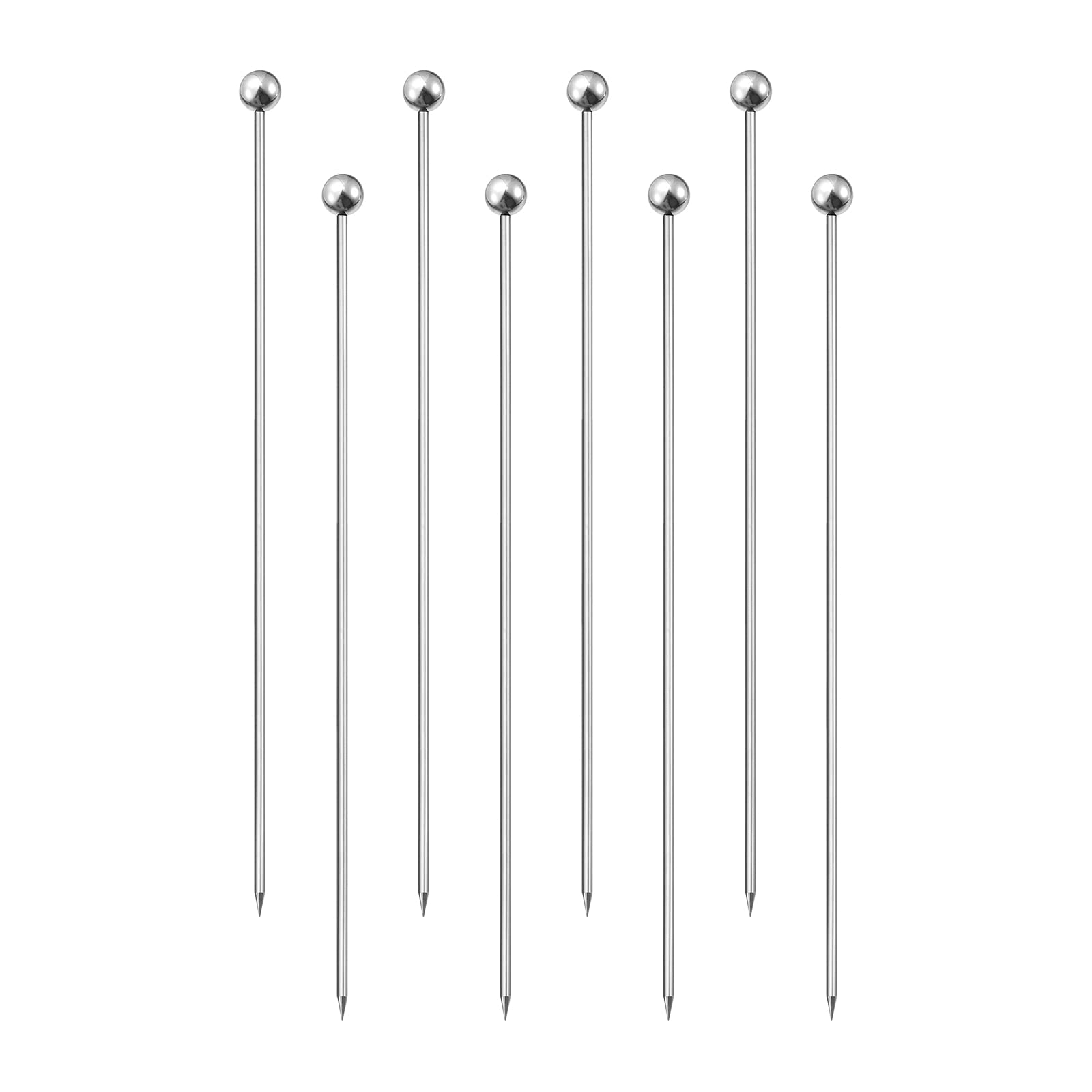 uxcell Plettri da cocktail in acciaio inossidabile, 8 pezzi, 15,5 cm, in metallo per cocktail, stuzzicadenti da Martini, lunghi e riutilizzabili, con perline rotonde, per bevande, antipasti, frutta