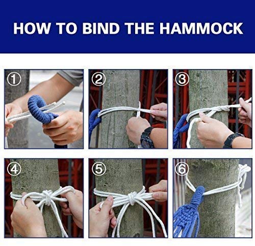 AMULAKH Double 2 Person Cotton Fabric Canvas Travel Hammocks 450 Lbs Ultralight Camping Hammock Portable Beach Swing Bed with Hardwood Spreader Bar Tree Hanging(200X150 cm) (Blue)
