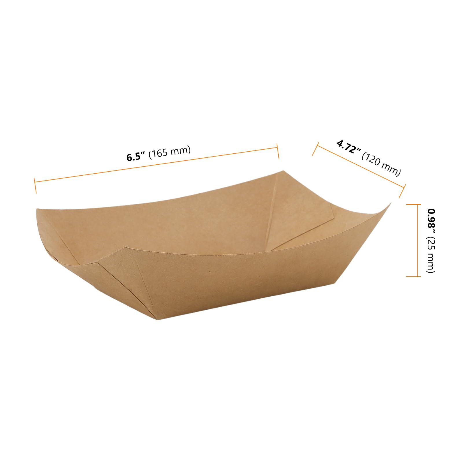 Barquette Alimentaire Jetable - Lot de 250 Bols en Carton Kraft - 16,5 x 12 x 2,5 cm - Marron - Résistant à la Graisse - Pour Frites, Saucisse au Curry, Collations