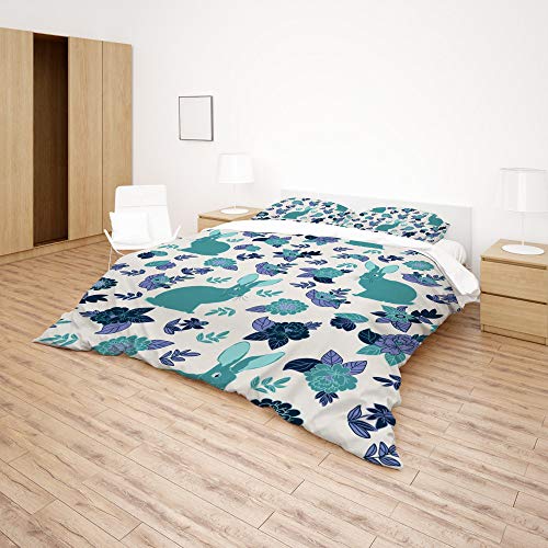 Parure de lit King Size housse couette fleurs lièvre polyester doux - 5