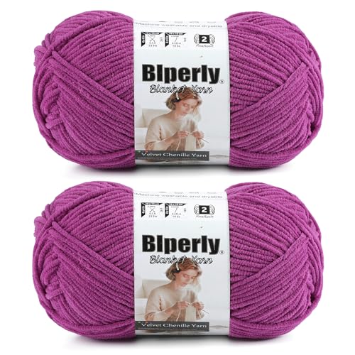 Image of Skinny Chenille Yarn for Crocheting, #2 Purple Thin Baby Blanket Plush Yarn