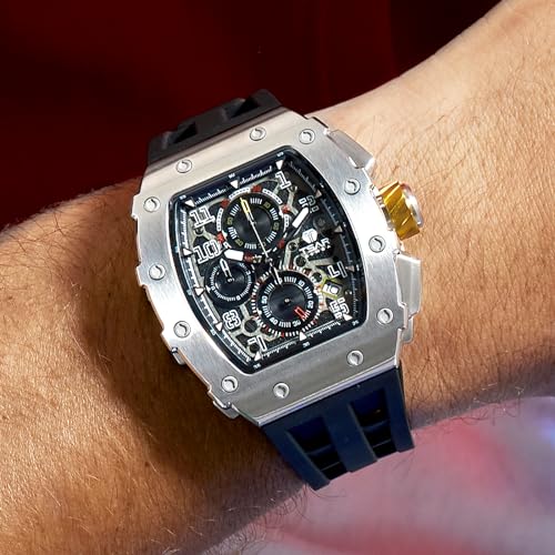 Image of Tsar Bomba Mens Watches Quartz Wristwatch for Men Waterproof 50M Analog Luxury Tonneau Chronograph Calendar Date Men's Dress Business Work Watch Gift for Men