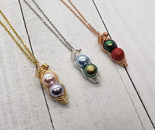 Customize Two Peas In A Pod Pendant Necklace, Swarovski Birthstone Pearl Peapod Necklace, Multicolor Available, Swarovski Faux Pearl