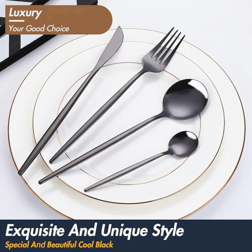 Image of 24-Piece Cutlery Set with Storage Box | SUS410 Stainless Steel Dinner Set | Luxury Gift Set with Carry Case | Premium Spoon Fork Knife Set for Dining & Festive Gifting - Black