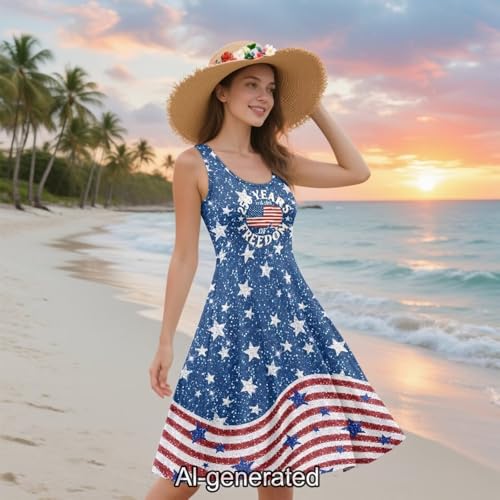 Image of Dreaweet Casual Sleeveless Dresses for Women Girls, Round Neck Tank Dresses with Pockets Summer Sundress Size XS-4XL