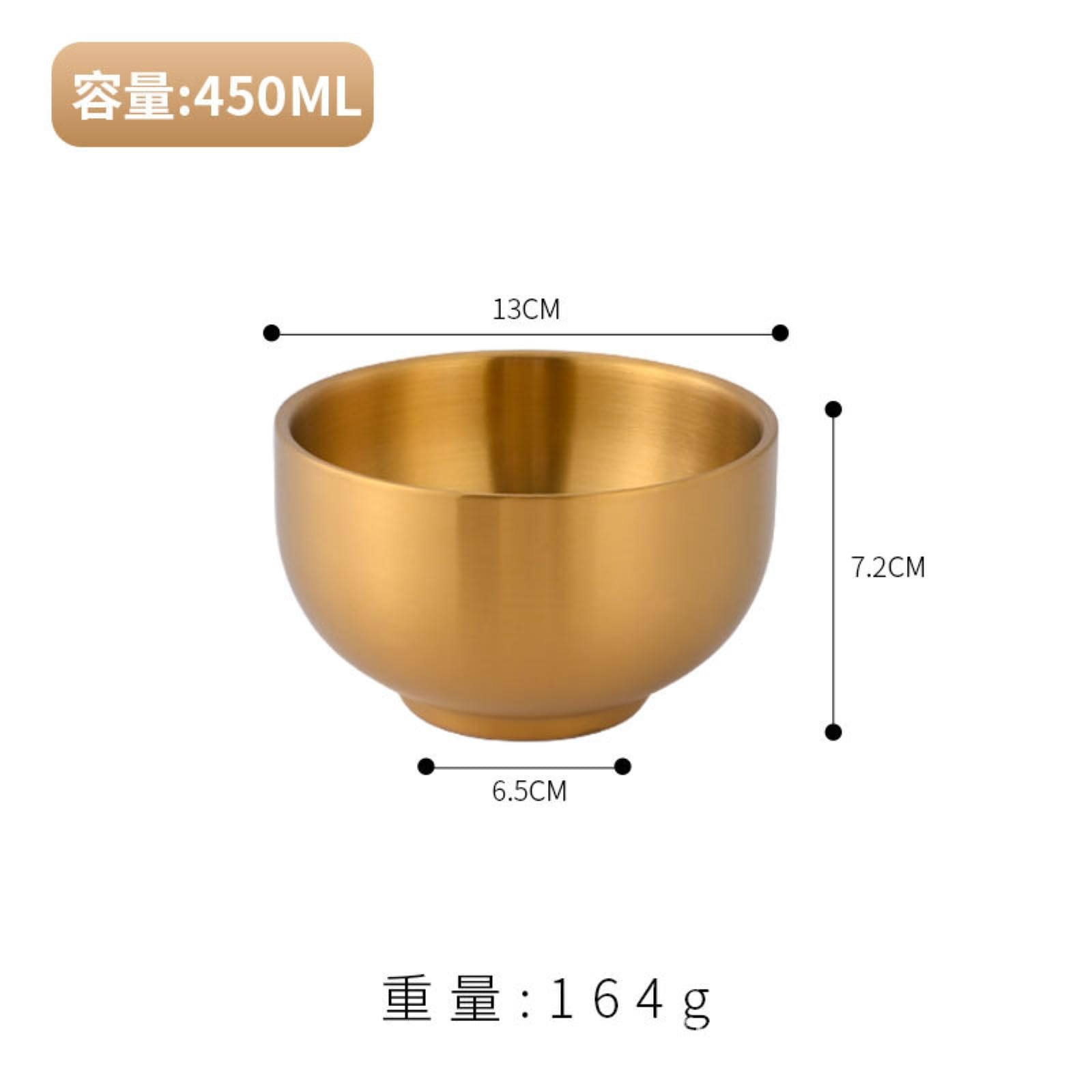 Stile coreano 304 ciotola di riso in acciaio inox oro doppio strato personalità scottante -13 cm ciotola alta (oro)