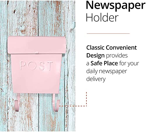 Image of NACH Mailboxes for Outside Wall Mount, 12 x 11.2 x 4.5 inch, Pink Wall Mounted Mailbox, Waterproof Mailbox with Outdoor Newspaper Holder - The Euro Mailbox