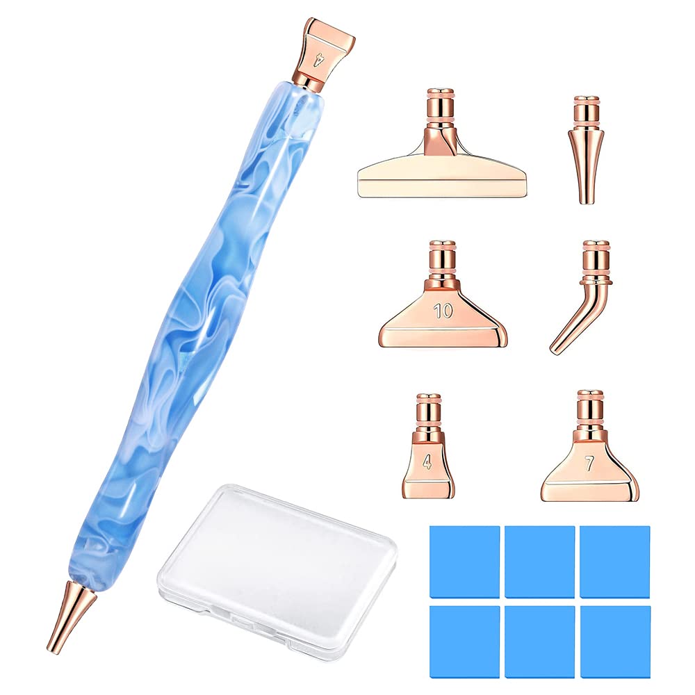 Praise V Do Diamond Painting Art Sticky Drill Dot Pen Stylus Kits Set Accessories Tool with Rose Gold Metal Steel Tip Nib Grid Multiplacers for Diamond Painting Nail Gem Art Lt Blue