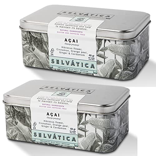 Selvatica - Amazonian Wild Fruit Infusions Blend, Açai Origins 24 Tea Bags, Pack Of 2 Premium Metal Boxes (2.54 Oz Each) 100% Natural - No Sugar #TOP2