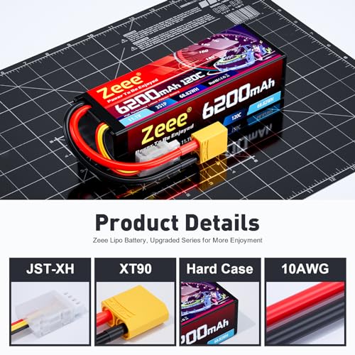 Zeee 3S Lipo Battery 6200mAh 11.1V 120C Hard Case RC Battery with XT90 Connector for 1/8 1/10 Scale Vehicles RC Car Tank Trucks Racing Models(2 Pack) by Zeee - Image 3