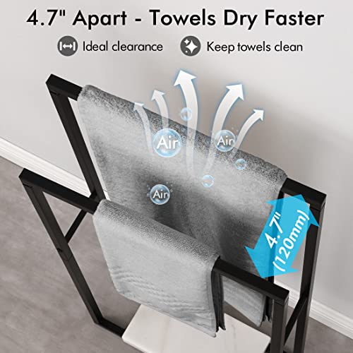 Kes Standing Towel Rack With Heavy Marble Base, 38" H Towel Racks For Bathroom 2-Tier, Blanket Rack For Bathroom Floor, Matte Black, Bth501-Bk #TOP7