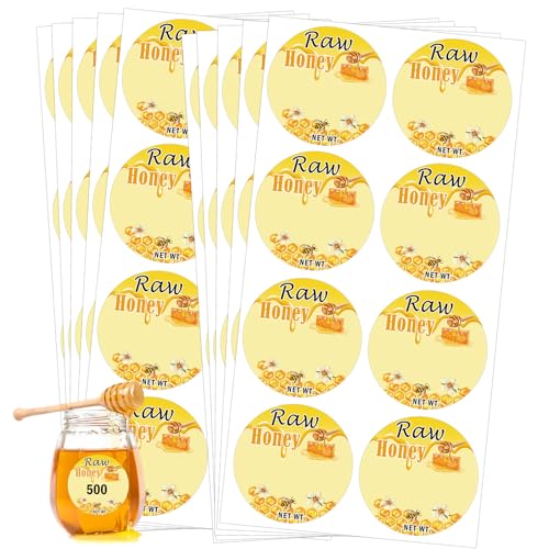 Smarsticker SMARSTICKER01 Raw Natural Honey Jars And Bottles Labels Honey Bee Bottling Labels Honey Farm Kitchen Name Home Business Round Mason Jar Labels cover