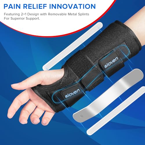 Sioven Carpal Tunnel Wrist Support Brace with 3 Straps Metal Splint Stabilizer - Carpal Tunnel Wrist Splint for Sprains, and Tendonitis (Black, Right Hand L/XL) - Image 3