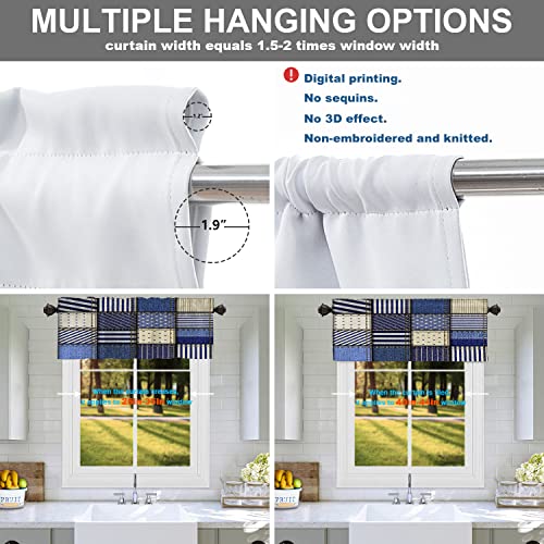 Batmerry Square Blue Patchwork Valance Curtains, Patchwork Of Denim Fabric In Nautical Window Treatment Kitchen Valances Multilayer Polyester Blackout For Living Room/Bathroom, 2 Pack 52X16 Inches #TOP4