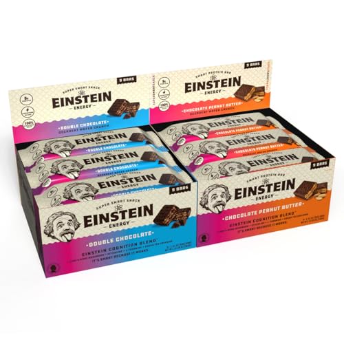Image of Einstein Energy Smart Snack Bars- Double Chocolate & Peanut Butter Protein | Bars with Lion's Mane, Green Tea Extract & Caffeine for Focused Energy- Chocolate Wafers Bars Boost Mind, Body & Mood Anytime