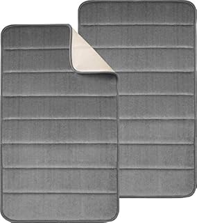 Utopia Home Memory Foam Bathmat 2 Pack Grey 50x80 cm Highly Absorbent, Non-Slip Back, Coral Fleece Softness