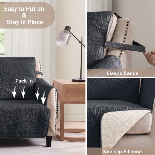 Image of Quilted Grand Sofa Covers Washable, Couch Cover for Grand Sofa, Soft Cozy Couch Protector for 4 Cushion Couch, Oversized Grand Sofa Slipcovers Water-Repellent (Grand Sofa 88 inch, Black)