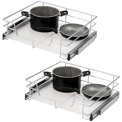 bremermann Juego de 2 cajones telescópicos de 60 cm con estante, cajón de cocina para reequipar, extensión completa con rieles telescópicos, ideal para cocina, baño y dormitorio, de metal (cromo)