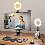 Evershop リングライト 掛け式 モニターライト デスク 卓上 LED 女優ライト パソコン pc zoom クリップライト 撮影用 照明 配信 オンライン 面接 Web会議 メイク 小型 手持ちライト スマホスタンド ライブ配信 読書 ring light 360度回転可能 USB給電 テレワーク 三脚 Twitter Youtube TIKTOK（日本語説明書）