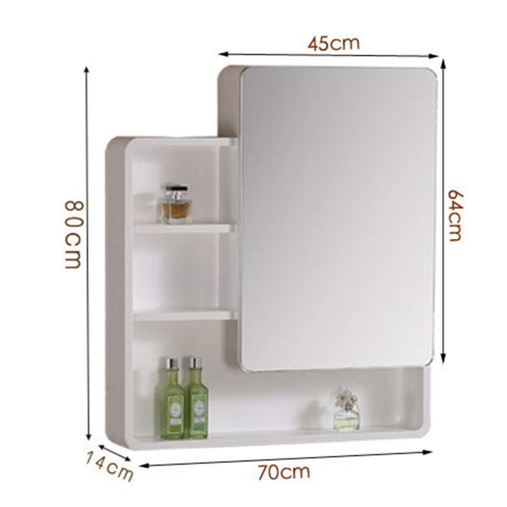 EsEntL Spiegelschränke für Badezimmer, wandmontierter Badezimmerspiegel mit Tür, runder Eck-Aufbewahrungsschrank, Badezimmerspiegel mit Regal (Farbe: Weiß, Größe: 70 x 14 x 80 cm)