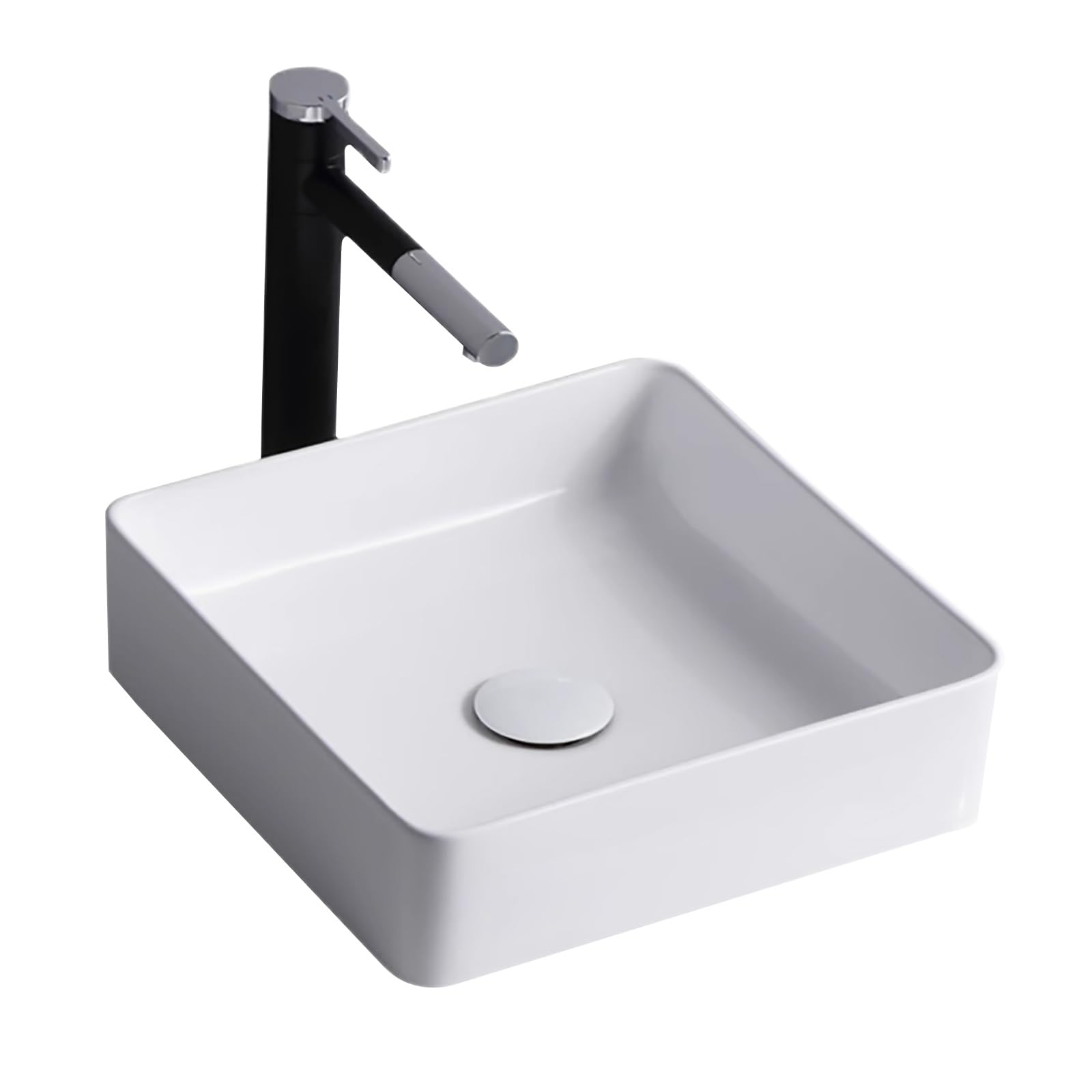 DFGHNBVC Modern Square Ceramic Vessel Sink, Above Counter Lavatory Basin For Bathroom Cabinet, Hotel, And Home Use,38Cm/15In