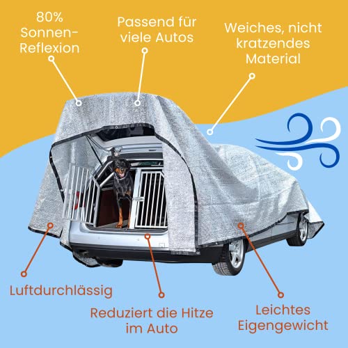 UV Schattennetz Auto Hund 3x4 m – Aludecke mit Ösen – Sonnenschutznetz & luftdurchlässiges Sonnennetz 4x3 m – reflektierende Schattenplane Camping, Urlaub, Sport – Alunetz Auto 300x400 cm Hitzeschutz