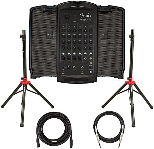 Fender Passport Event S2 Portable PA System Bundle with Compact Speaker Stands, XLR Cable, and Instrument Cable
