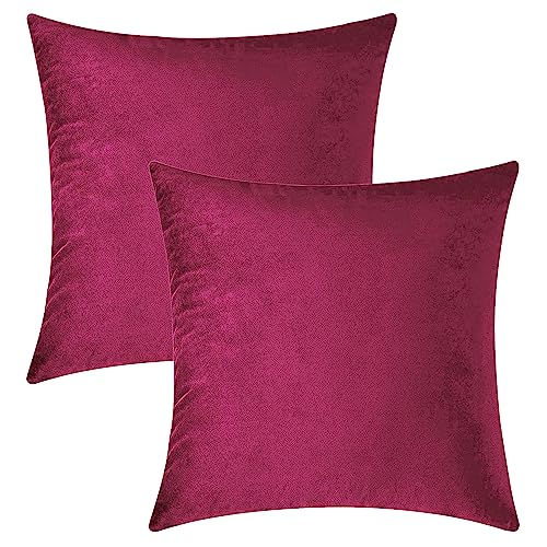 Image of HOKIPO Velvet Cushion Cover 22 Inch x 22 Inch, Wine, Pack of 2 (IN-579-WINE-22IN*2)