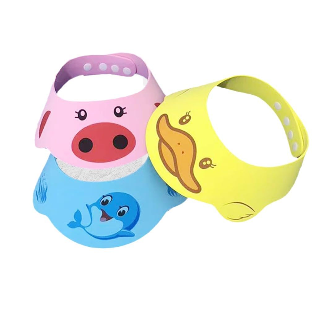 3 Pezzi Cuffia da Doccia per Bambini Regolabile, in Silicone Morbido, Impedisce all'Acqua di Entrare negli Occhi (Rosa Maiale, Giallo Cane, Verde Rana)